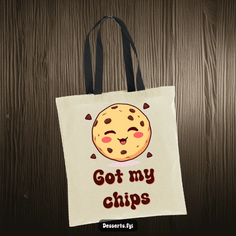 Funny winking chocolate chip cookie graphic on a durable tote bag, showcasing a playful and charming design, great funny gift.